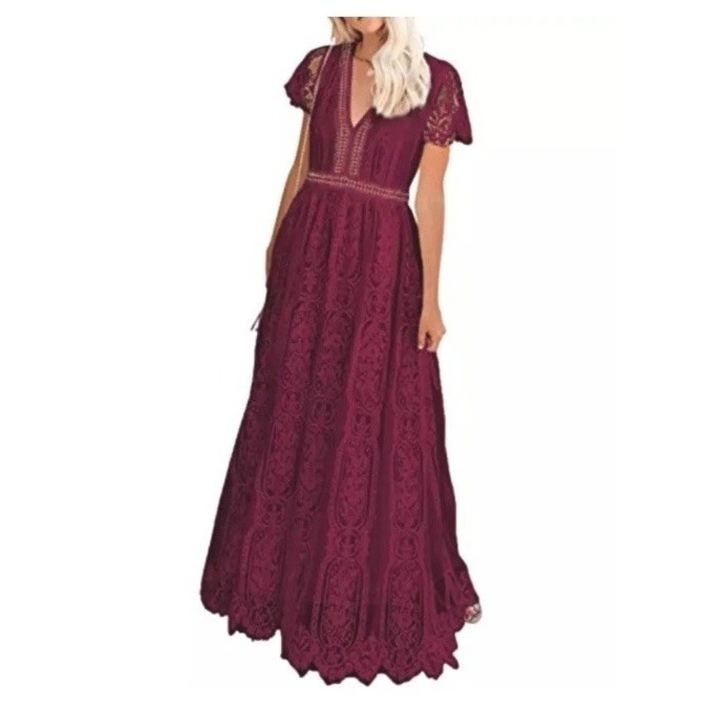 NWT Blencot  Maxi Dress Red Maroon‎ Lace Sz Small boho prairie cottagecore